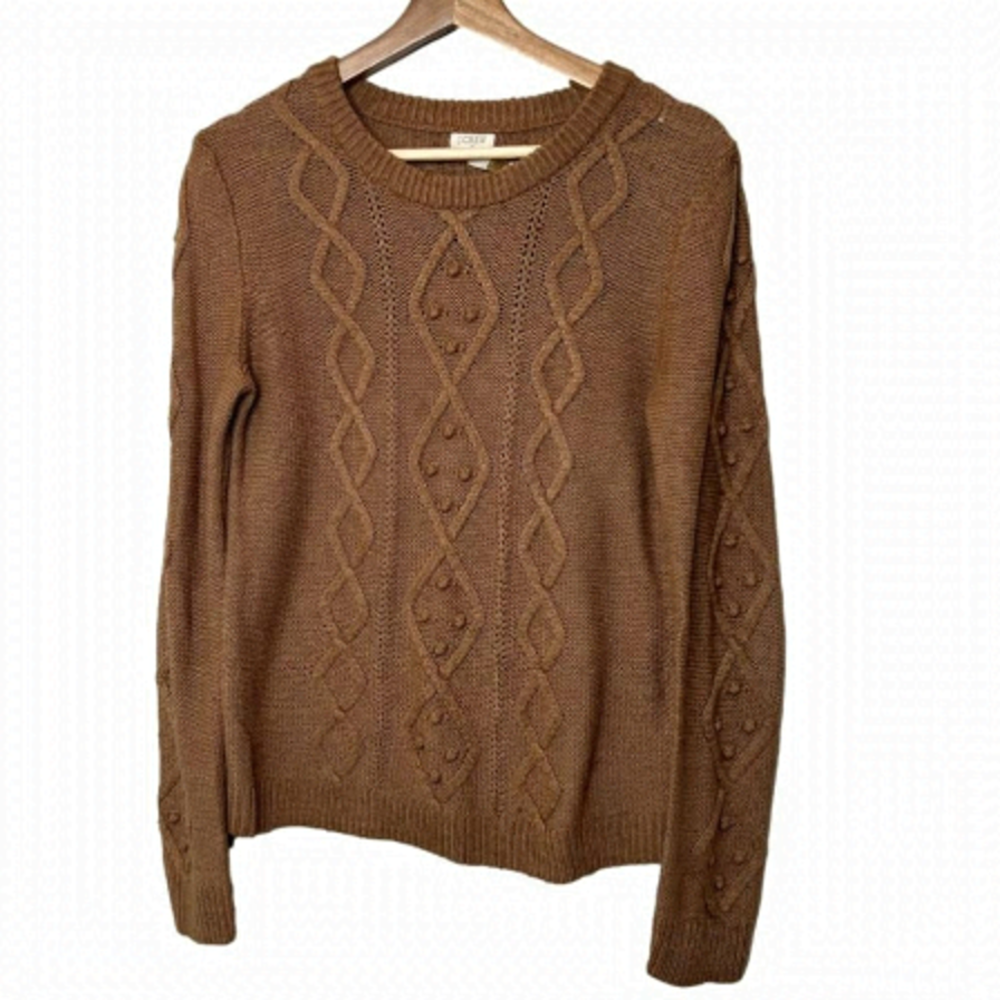 J Crew Factory Womens Size Small Camel Cable Knit Sweater Wool Blend Crewneck